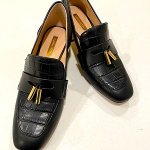 Louise et cie black loafers with tassels and gold heels